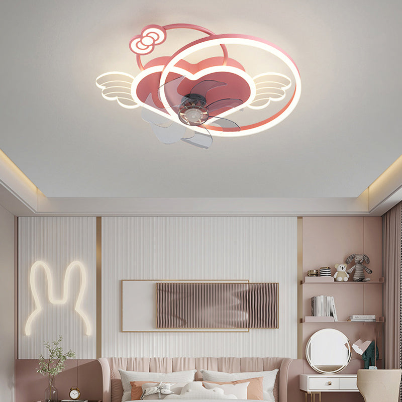 7-Blade Fan with Light Children Pink/Blue Ceiling Fan for Bedroom