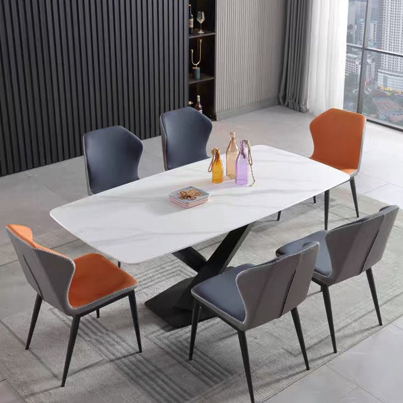 Industrial Style Sintered Stone Table Rectangle Table with Metal Legs for Home