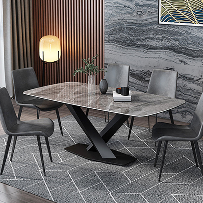 Industrial Style Sintered Stone Table Rectangle Table with Metal Legs for Home