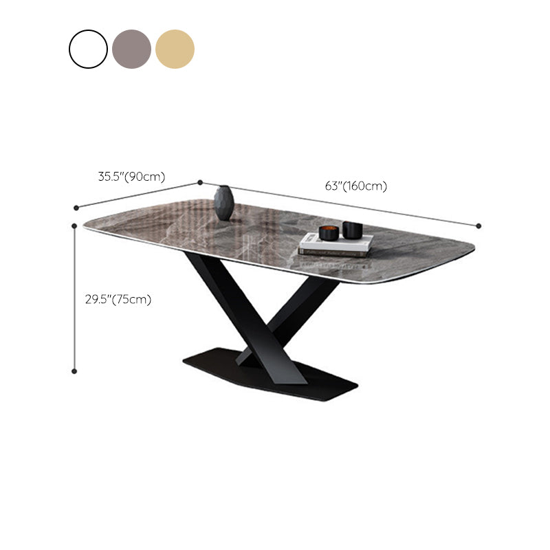 Industrial Style Sintered Stone Table Rectangle Table with Metal Legs for Home