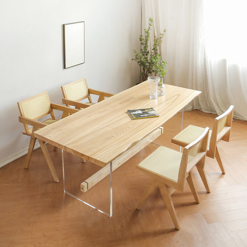 Rectangle Transparent Base Dining Table Modern Pine Wood Table for Living Room