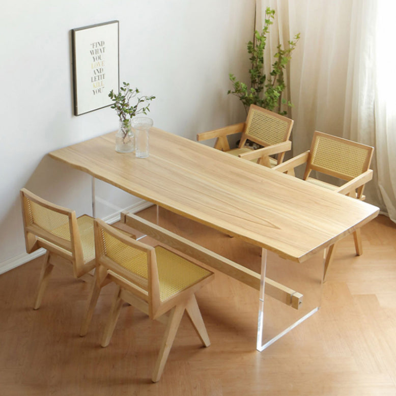 Rectangle Transparent Base Dining Table Modern Pine Wood Table for Living Room