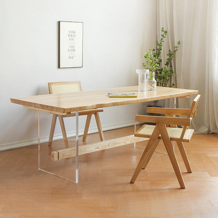 Rectangle Transparent Base Dining Table Modern Pine Wood Table for Living Room