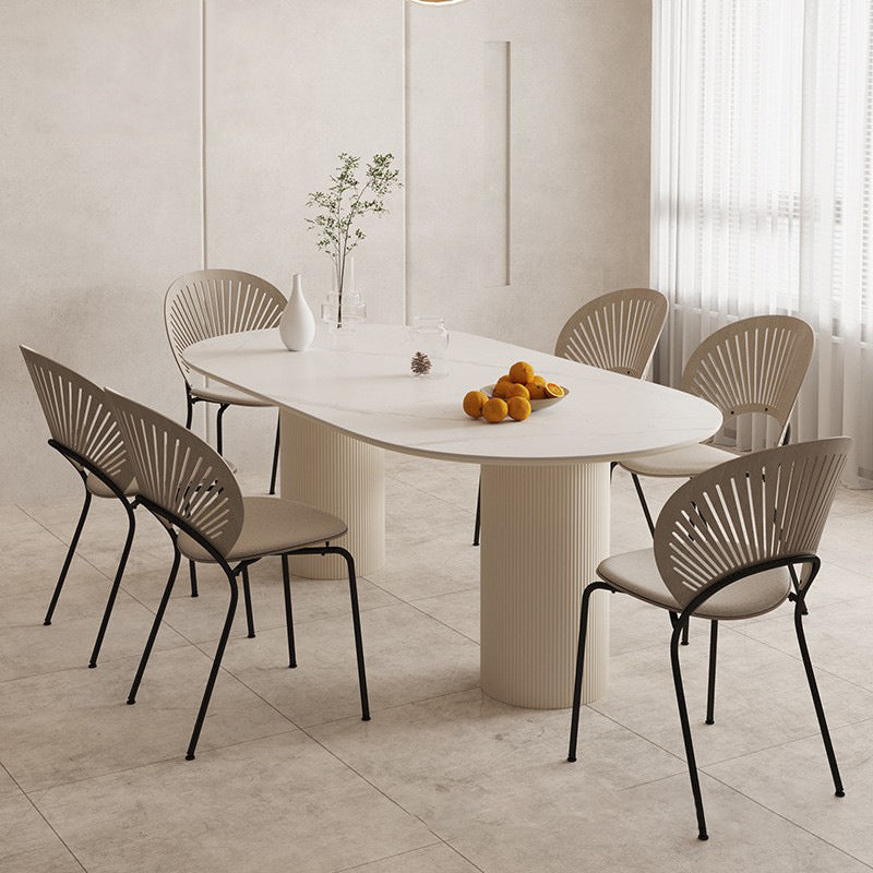 Slate and Metal Table Glam Style Simple Home Oval Dining Table
