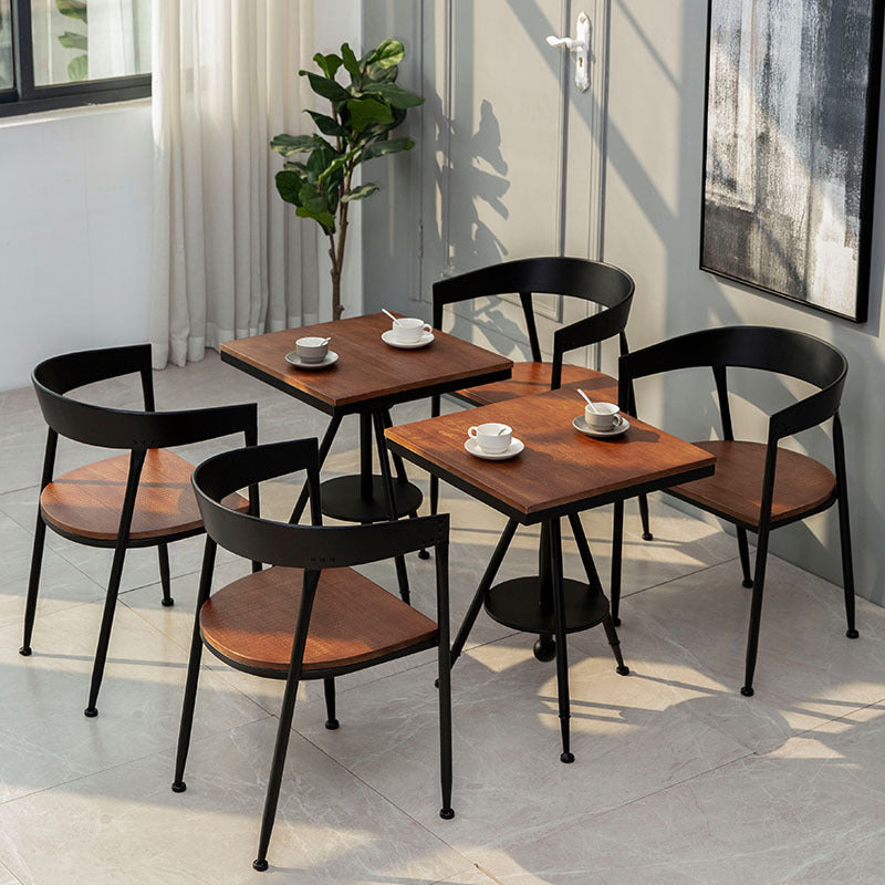 Traditional Metal Dining Chair Open Back Side Black and Brown Chair