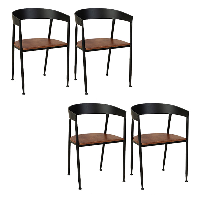 Traditional Metal Dining Chair Open Back Side Black and Brown Chair