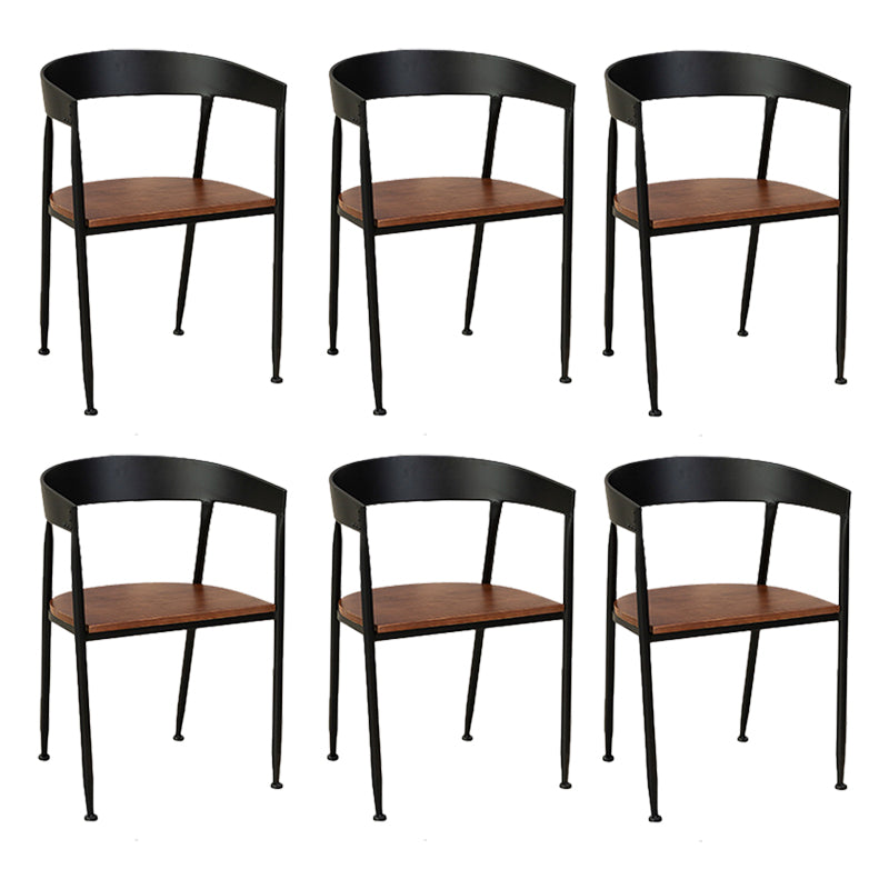 Traditional Metal Dining Chair Open Back Side Black and Brown Chair