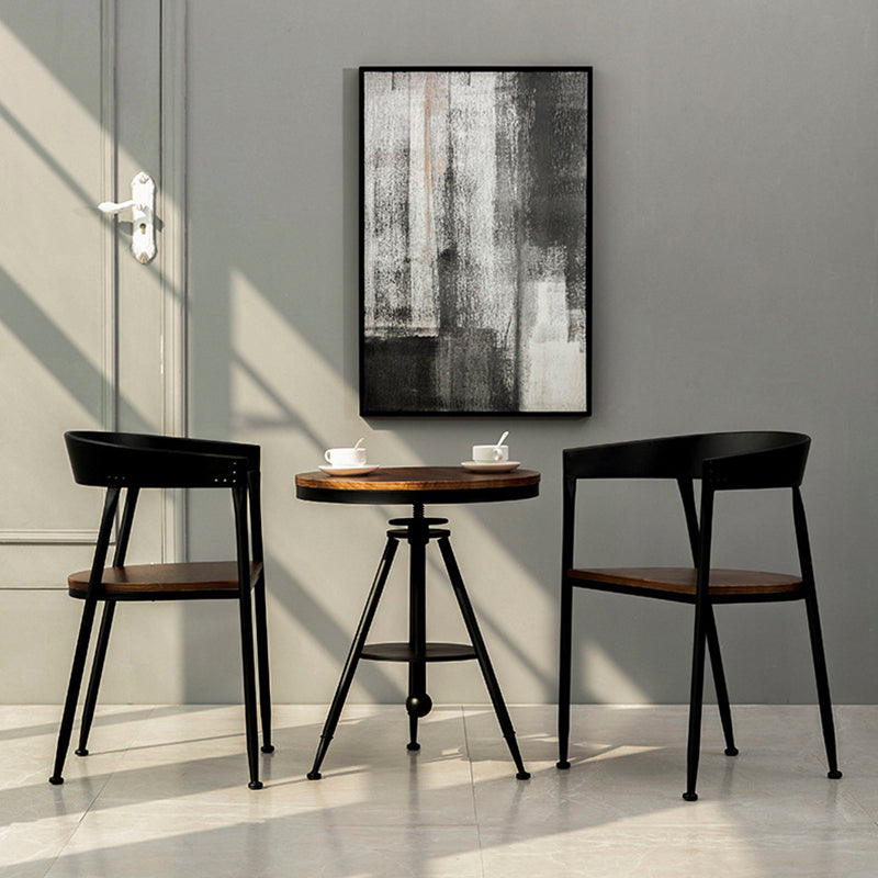 Traditional Metal Dining Chair Open Back Side Black and Brown Chair