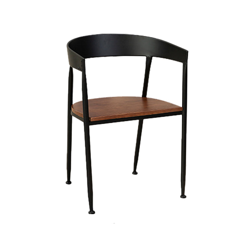 Traditional Metal Dining Chair Open Back Side Black and Brown Chair
