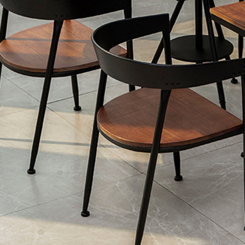 Traditional Metal Dining Chair Open Back Side Black and Brown Chair