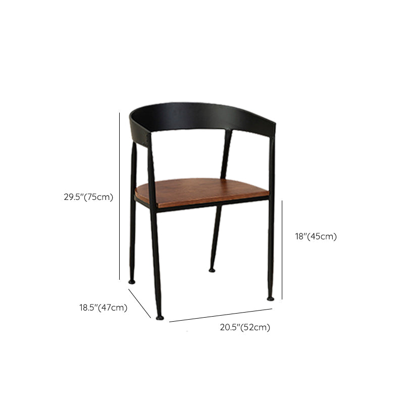 Traditional Metal Dining Chair Open Back Side Black and Brown Chair
