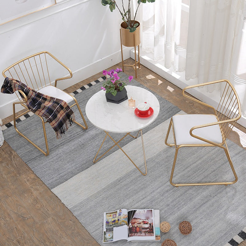 Traditional Metal Kitchen Dining Chair Upholstered Arm Chair with Gold Legs