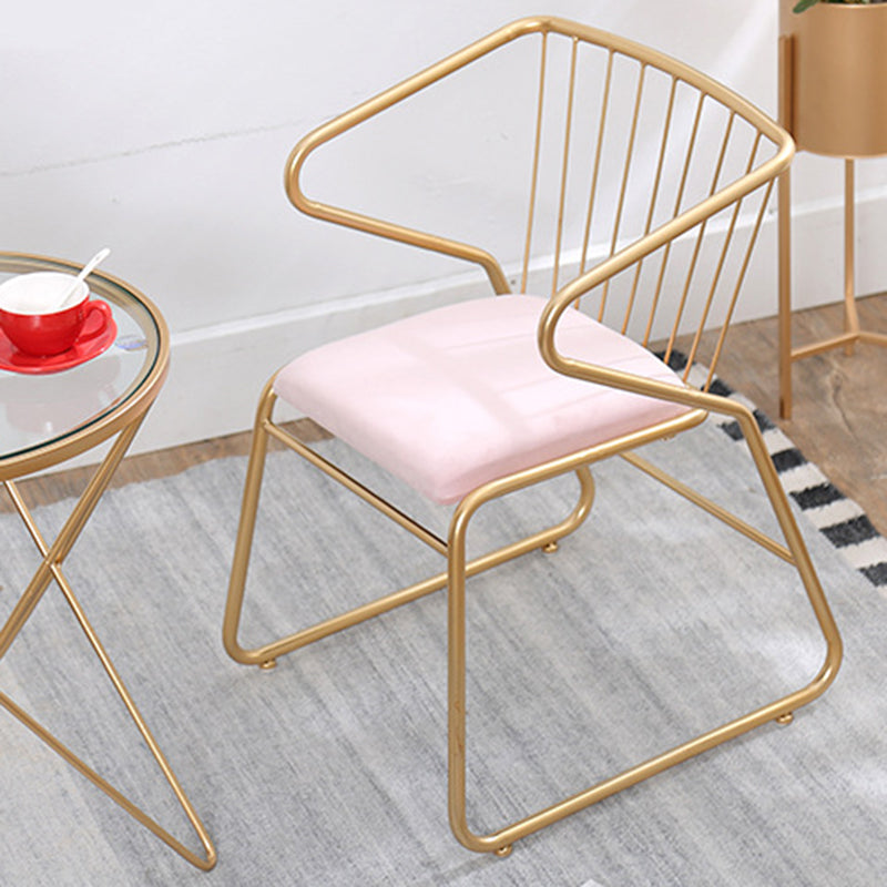 Traditional Metal Kitchen Dining Chair Upholstered Arm Chair with Gold Legs