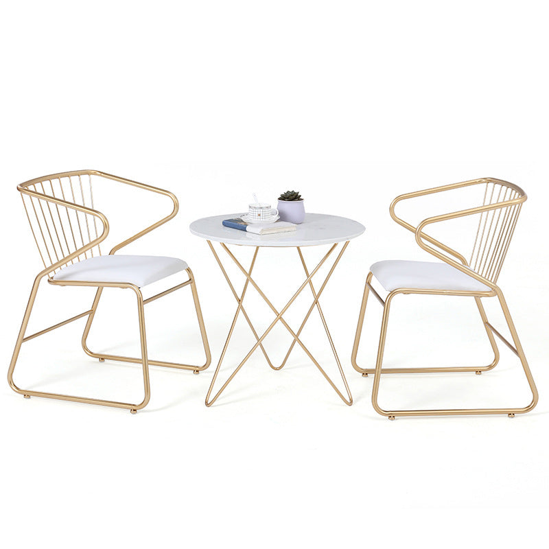 Traditional Metal Kitchen Dining Chair Upholstered Arm Chair with Gold Legs