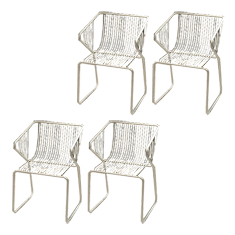 Slat Back Arm Chair Contemporary Style Metal Kitchen Dining Chair