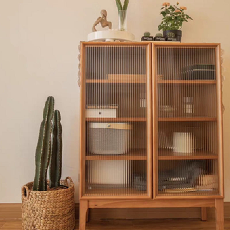 Modern 2 Door Dining Server 43.5"H Pine Solid Wood Sideboard with Glass Door