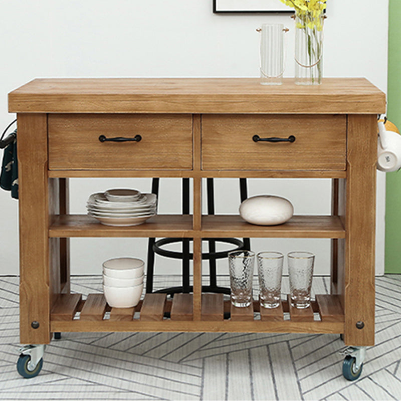Farmhouse Pine Kitchen Island Removable Kitchen Cart with Drawer and Shelves