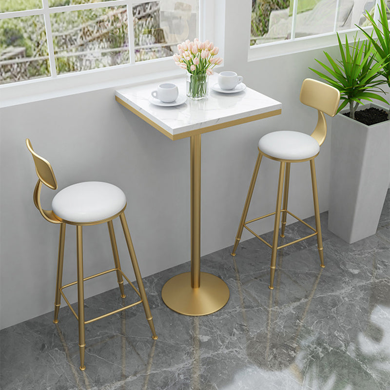 Glam Bar Table in Metal Pedestal Faux Marble Top Bar Dining Table for Small Places