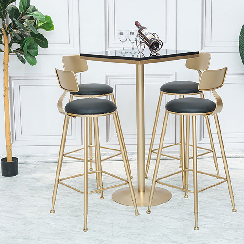 Glam Bar Table in Metal Pedestal Faux Marble Top Bar Dining Table for Small Places