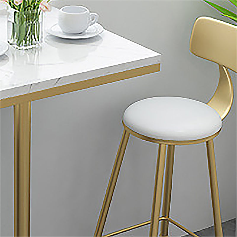 Glam Bar Table in Metal Pedestal Faux Marble Top Bar Dining Table for Small Places