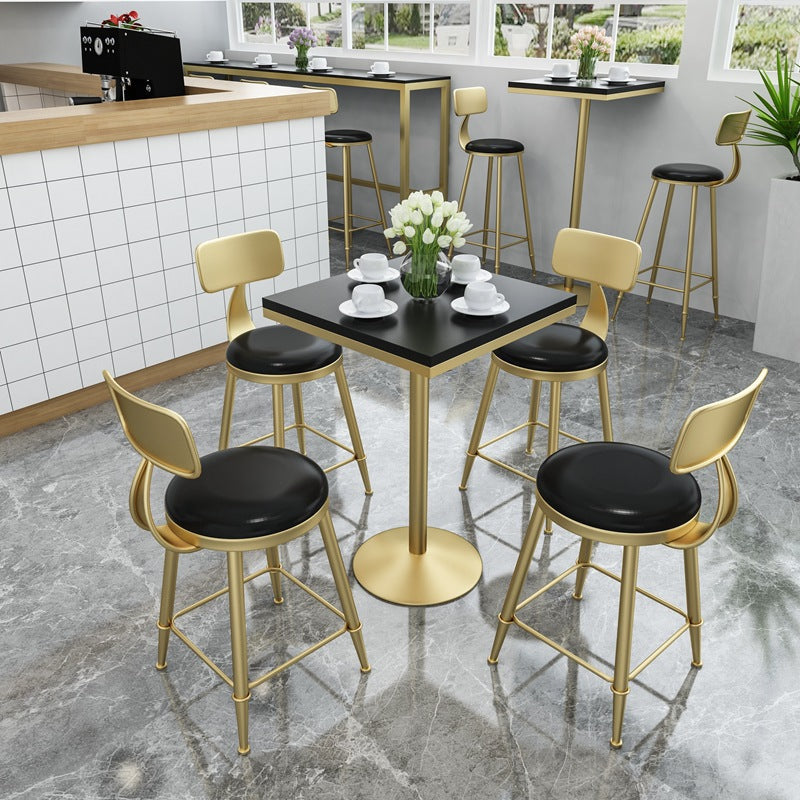 Glam Bar Table in Metal Pedestal Faux Marble Top Bar Dining Table for Small Places