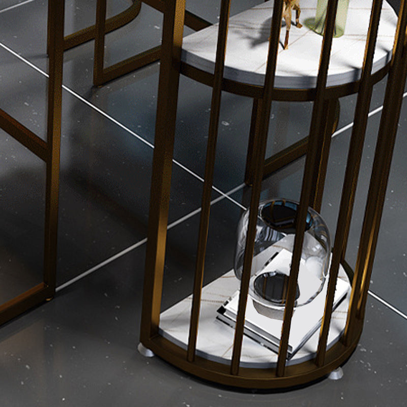 Modern Stone Bar Table Metal Base Dining Table with Storage Shelves