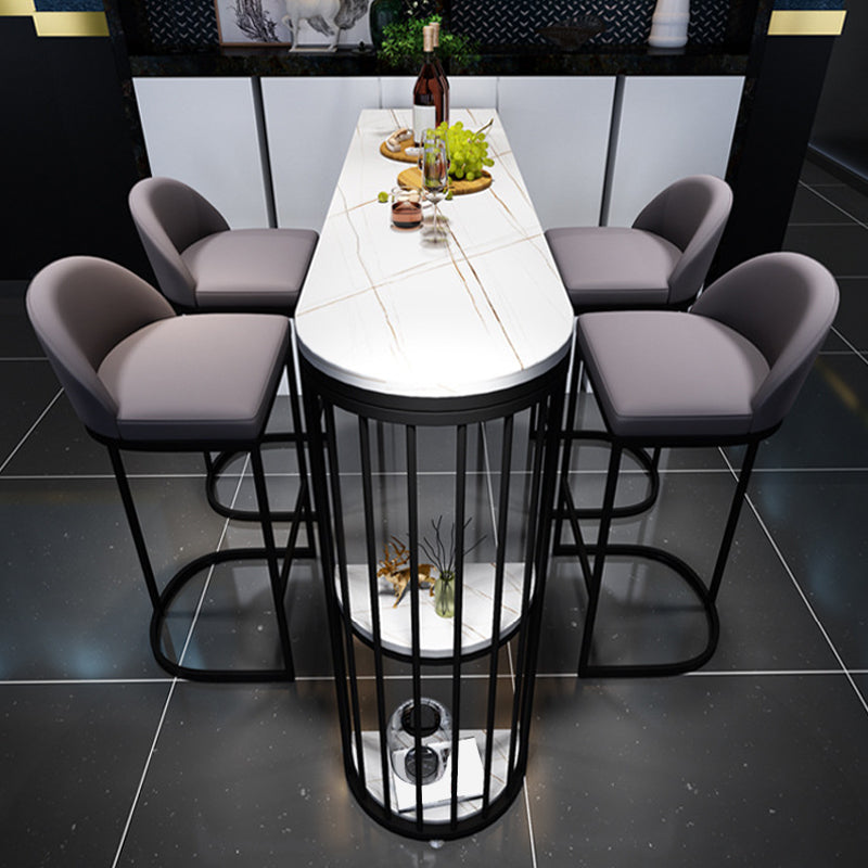 Modern Stone Bar Table Metal Base Dining Table with Storage Shelves