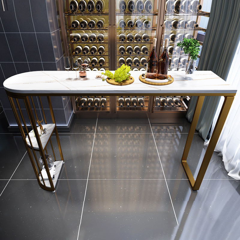 Modern Stone Bar Table Metal Base Dining Table with Storage Shelves