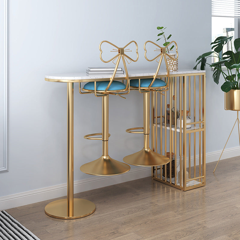 Glam Pub Height Dining Table Stone Top Pub Table with Gold Base