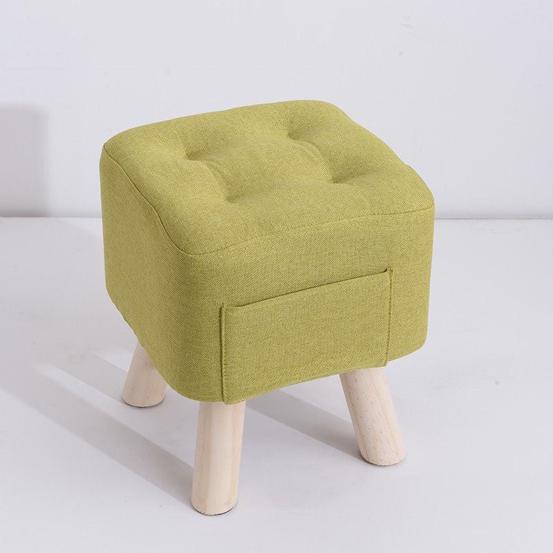 Modern Ottoman Fabric Upholstered Tufted Solid Color Pocket Square Ottoman with Chair Legs