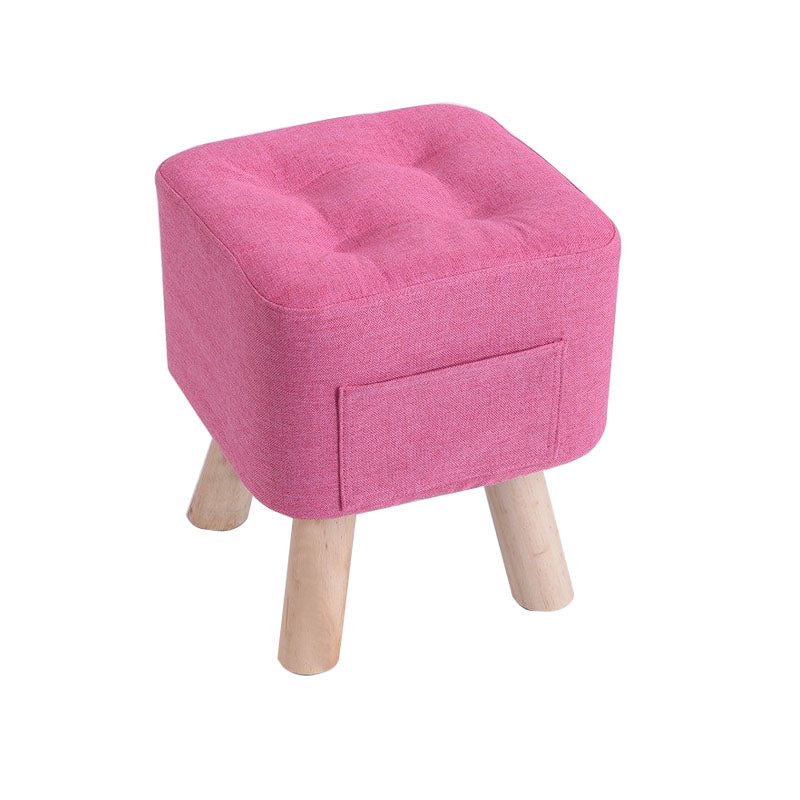 Modern Ottoman Fabric Upholstered Tufted Solid Color Pocket Square Ottoman with Chair Legs
