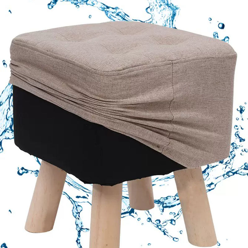 Modern Ottoman Fabric Upholstered Tufted Solid Color Pocket Square Ottoman with Chair Legs