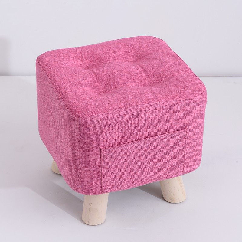 Modern Ottoman Fabric Upholstered Tufted Solid Color Pocket Square Ottoman with Chair Legs