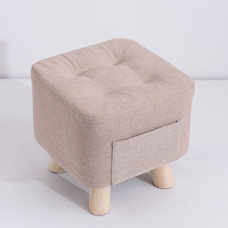 Modern Ottoman Fabric Upholstered Tufted Solid Color Pocket Square Ottoman with Chair Legs