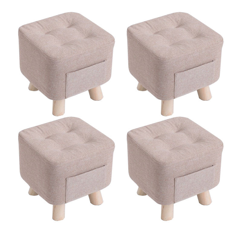 Modern Ottoman Fabric Upholstered Tufted Solid Color Pocket Square Ottoman with Chair Legs