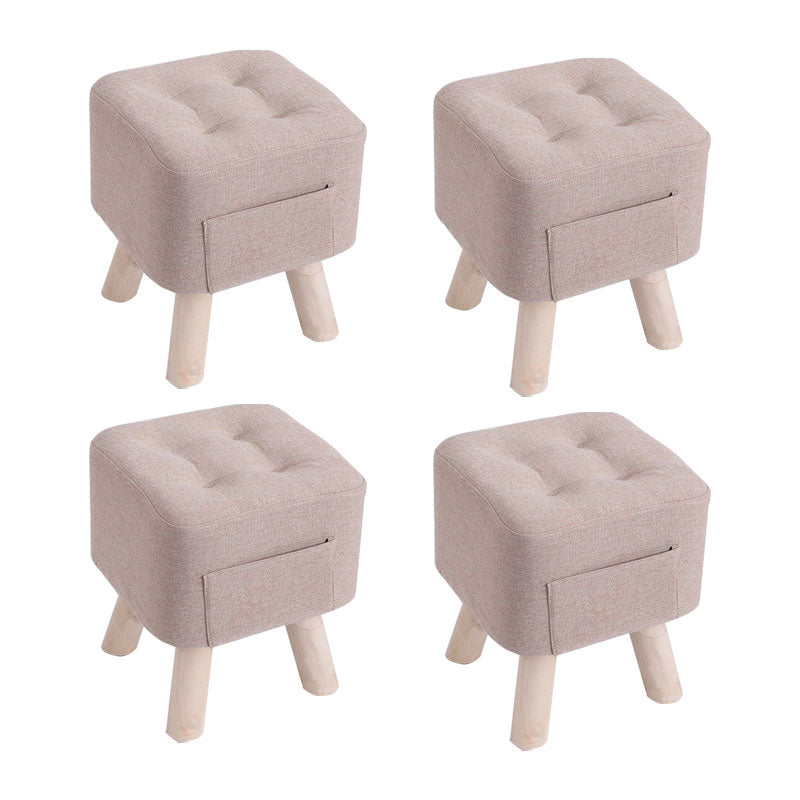 Modern Ottoman Fabric Upholstered Tufted Solid Color Pocket Square Ottoman with Chair Legs