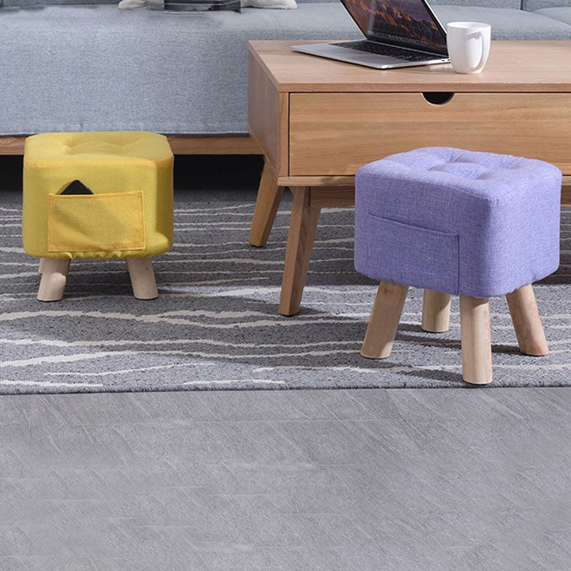 Modern Ottoman Fabric Upholstered Tufted Solid Color Pocket Square Ottoman with Chair Legs