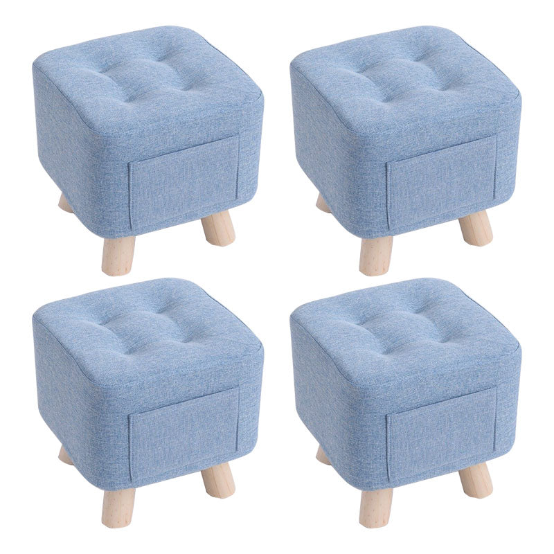Modern Ottoman Fabric Upholstered Tufted Solid Color Pocket Square Ottoman with Chair Legs