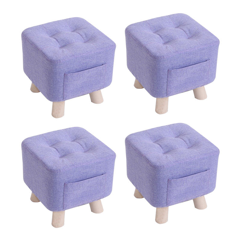 Modern Ottoman Fabric Upholstered Tufted Solid Color Pocket Square Ottoman with Chair Legs