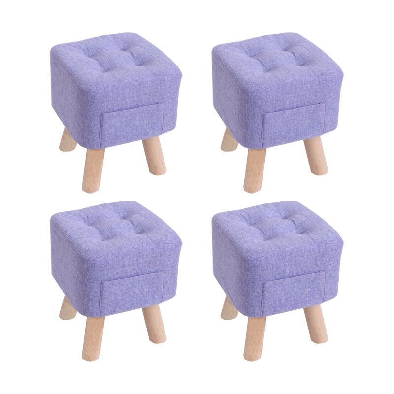 Modern Ottoman Fabric Upholstered Tufted Solid Color Pocket Square Ottoman with Chair Legs