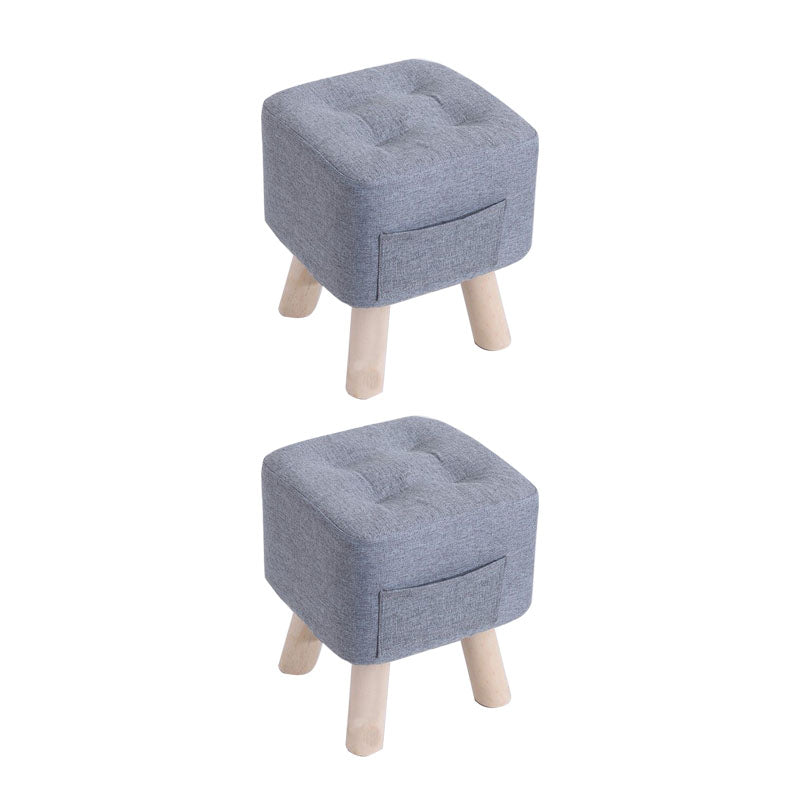 Modern Ottoman Fabric Upholstered Tufted Solid Color Pocket Square Ottoman with Chair Legs