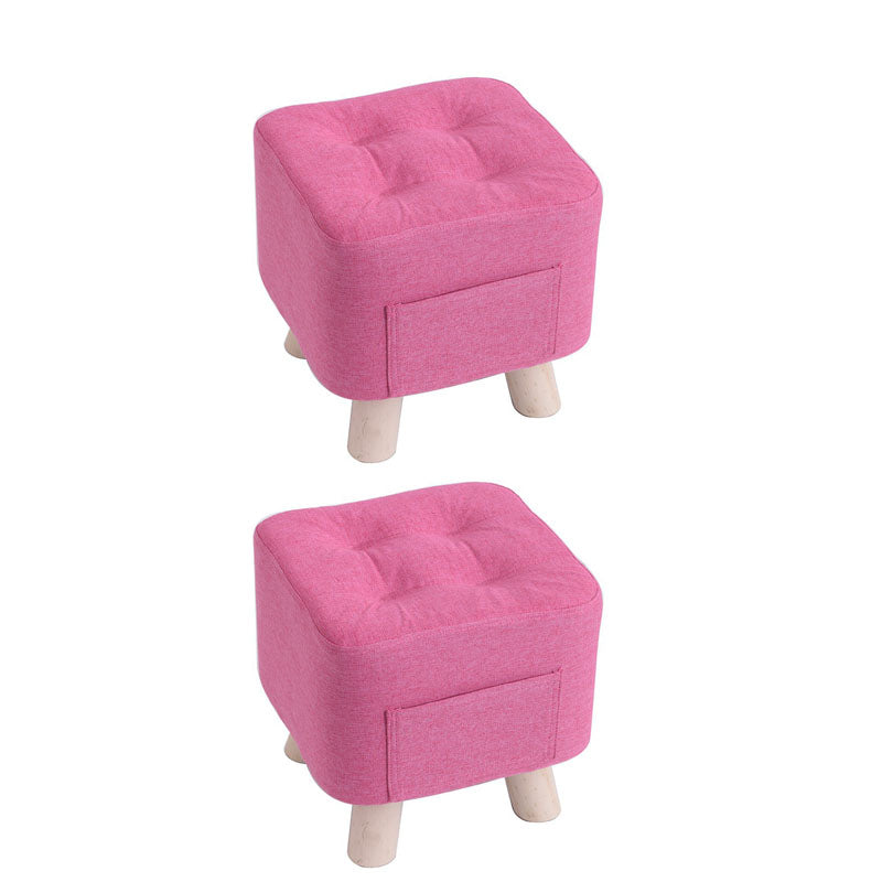 Modern Ottoman Fabric Upholstered Tufted Solid Color Pocket Square Ottoman with Chair Legs