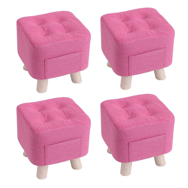 Modern Ottoman Fabric Upholstered Tufted Solid Color Pocket Square Ottoman with Chair Legs