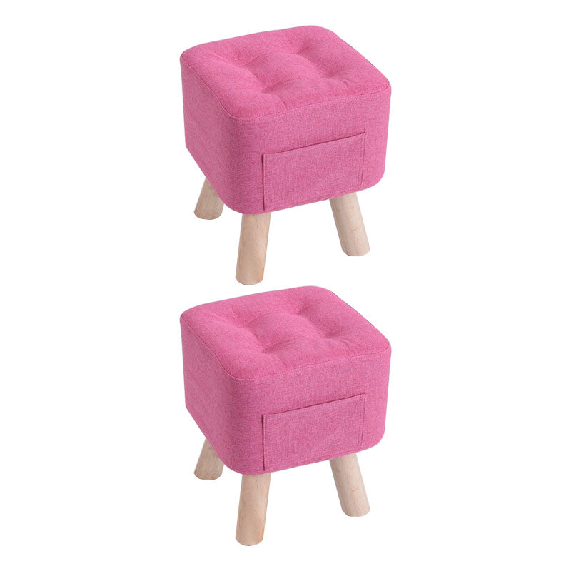 Modern Ottoman Fabric Upholstered Tufted Solid Color Pocket Square Ottoman with Chair Legs