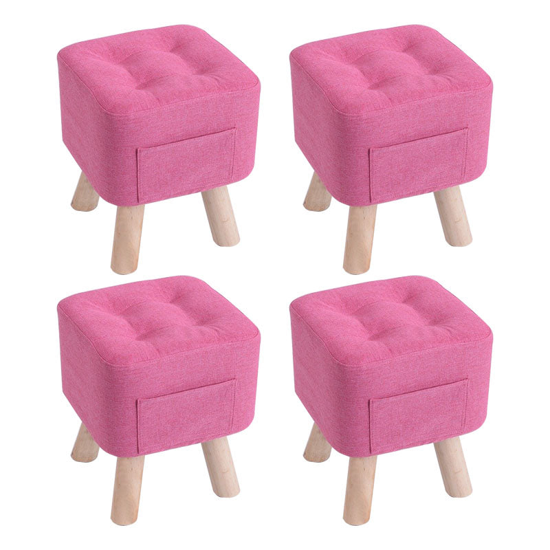 Modern Ottoman Fabric Upholstered Tufted Solid Color Pocket Square Ottoman with Chair Legs