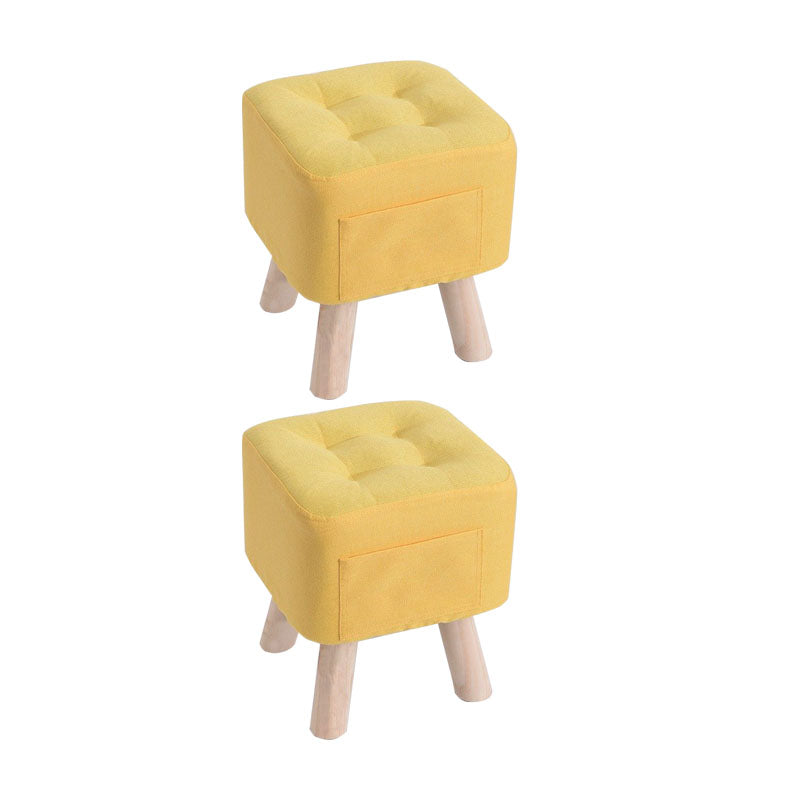 Modern Ottoman Fabric Upholstered Tufted Solid Color Pocket Square Ottoman with Chair Legs