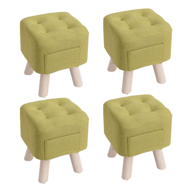 Modern Ottoman Fabric Upholstered Tufted Solid Color Pocket Square Ottoman with Chair Legs