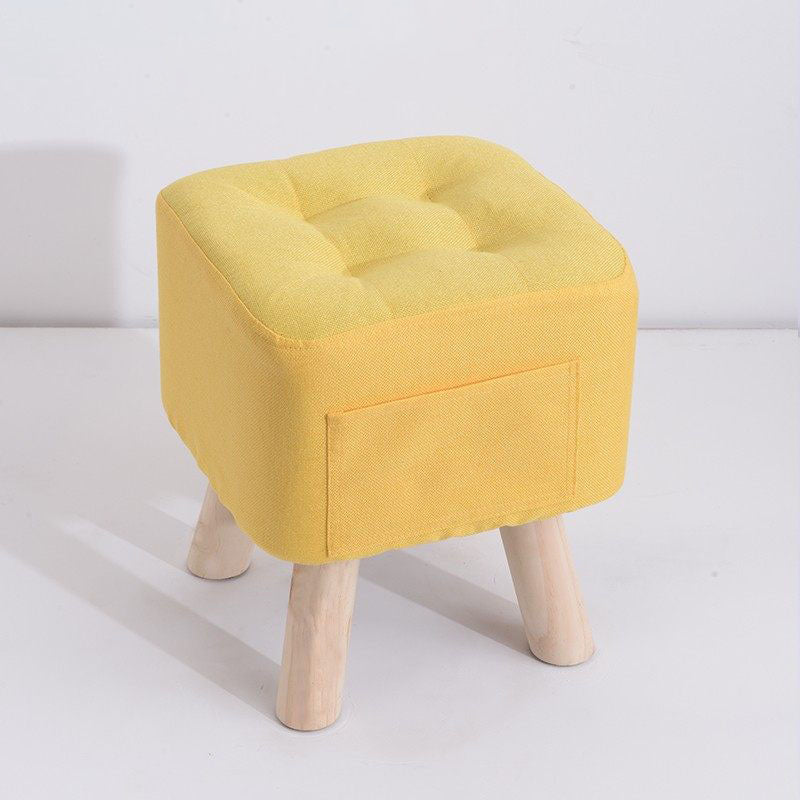 Modern Ottoman Fabric Upholstered Tufted Solid Color Pocket Square Ottoman with Chair Legs