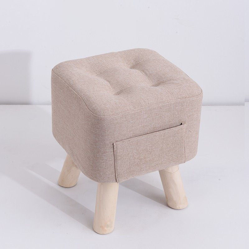 Modern Ottoman Fabric Upholstered Tufted Solid Color Pocket Square Ottoman with Chair Legs
