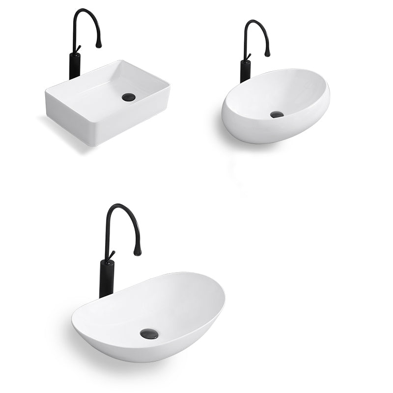 Contemporary Bathroom Sink with Single Faucet Hole Solid Color Oval-Shape Vessel Sink